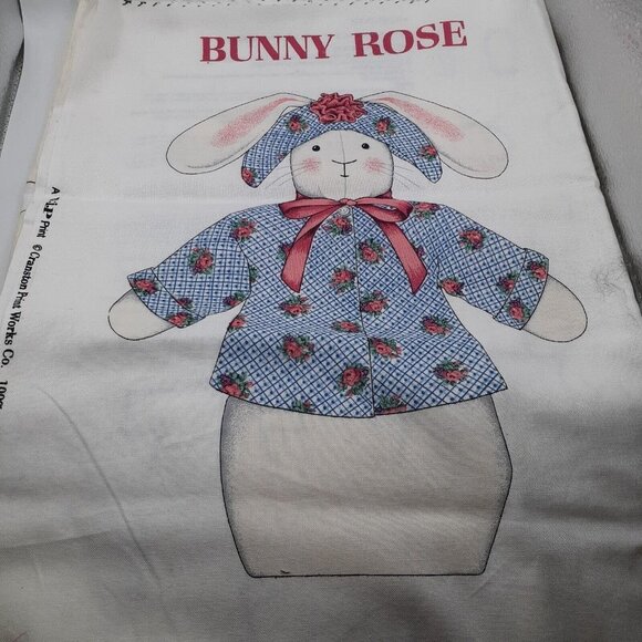 VTG Cottagecore Sewing Panel Bunny Rose Cut Sew Stuffed Animal Easter 15.5" - Picture 2 of 5